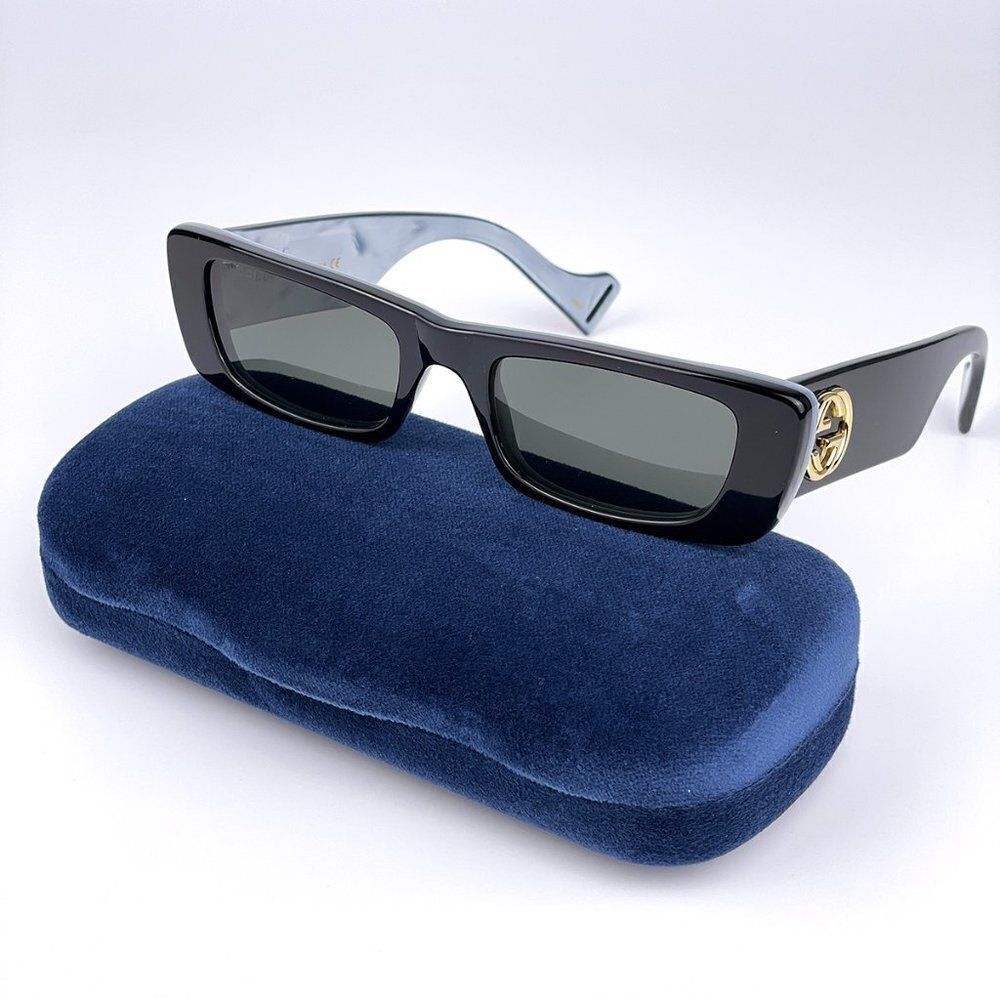NEW Gucci GG0516S 001 Black Silver Rectangle Women Sunglasses